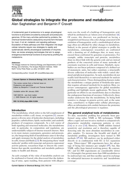 Global Strategies to Integrate the Proteome and Metabolome Alan Saghatelian and Benjamin F Cravatt