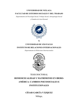 Y Tesis Doctoral Homosexualidad Y Matrimonio En Ibero- América: Cambios Psicosociales E Institucionales César García Vázque