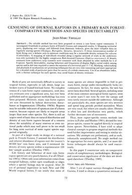 Censusing of Diurnal Raptors in a Primary Rain Forest: Comparative Methods and Species Detectability