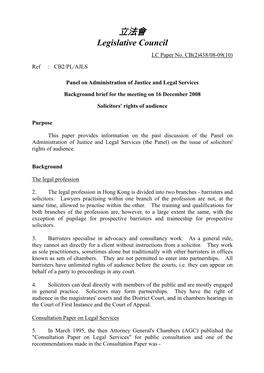 Paper on Solicitors' Rights of Audience Prepared by the Legislative