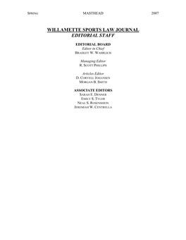 Willamette Sports Law Journal Editorial Staff
