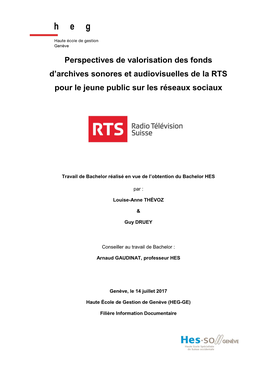 Perspectives De Valorisation Des Fonds D'archives Sonores Et Audiovisuelles De La RTS Pour Le Jeune Public Sur Les Réseaux So