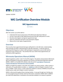 Wic Certification Overview Module