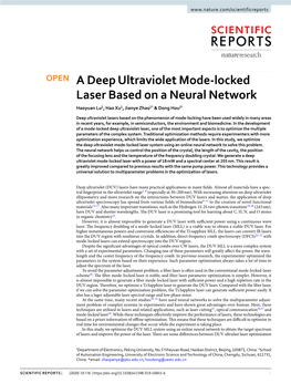 A Deep Ultraviolet Mode-Locked Laser Based on a Neural Network Haoyuan Lu1, Hao Xu1, Jianye Zhao1* & Dong Hou2*