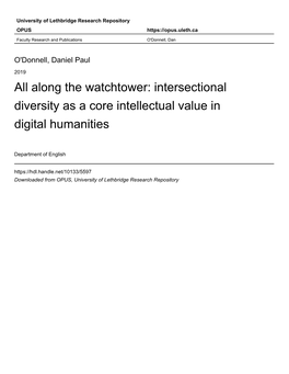 All Along the Watchtower: Intersectional Diversity As a Core Intellectual Value in Digital Humanities