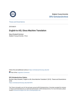 English to ASL Gloss Machine Translation