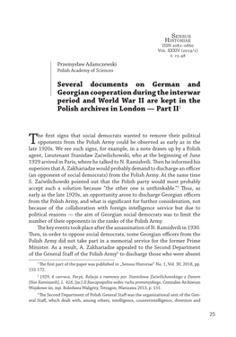 Several Documents on German and Georgian Cooperation During the Interwar Period and World War II Are Kept in the Polish Archives in London — Part II1