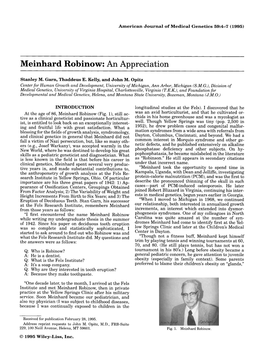 Meinhard Robinow: an Appreciation