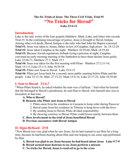 “No Tricks for Herod” Luke 23:6-12