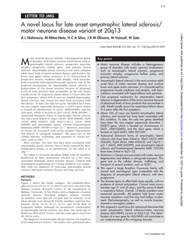 Motor Neurone Disease Variant at 20Q13 J Med Genet: First Published As on 1 April 2004