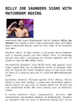 Billy Joe Saunders Signs with Matchroom Boxing