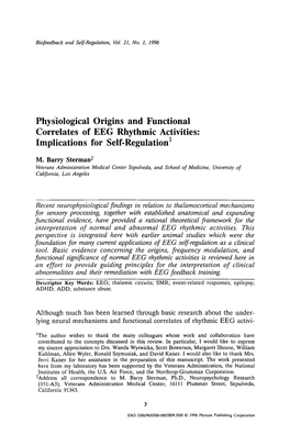 Physiological Origins and Functional Correlates of EEG Rhythmic Activities: Implications for Self-Regulation I