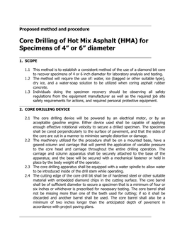 Core Drilling of Hot Mix Asphalt (HMA) for Specimens of 4” Or 6” Diameter
