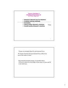 Today Torque on Extended Object by Gravitational Force → Assume That