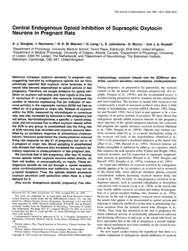 Central Endogenous Opioid Inhibition of Supraoptic Oxytocin Neurons in Pregnant Rats