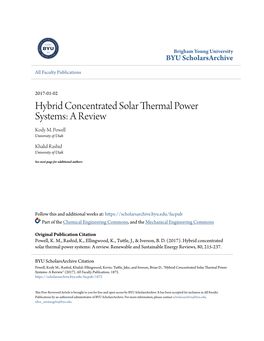 Hybrid Concentrated Solar Thermal Power Systems: a Review Kody M