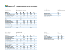 Timetable from Monday 29Th June 2020 Until Further Notice