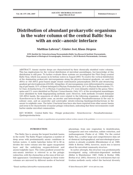 Distribution of Abundant Prokaryotic Organisms in the Water Column of the Central Baltic Sea with an Oxic–Anoxic Interface