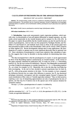 CALCULATION of PSEUDOSPECTRA by the ARNOLDI ITERATION* KIM-CHUAN Toht and I,LOYD N