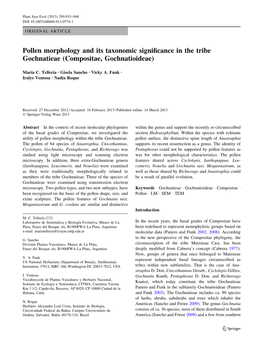 Pollen Morphology and Its Taxonomic Significance in the Tribe Gochnatieae