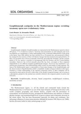 Geophilomorph Centipedes in the Mediterranean Region: Revisiting Taxonomy Opens New Evolutionary Vistas