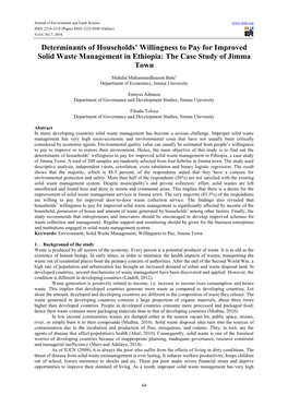 Determinants of Households' Willingness to Pay for Improved Solid Waste Management in Ethiopia: the Case Study of Jimma Town