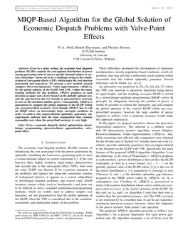 MIQP-Based Algorithm for the Global Solution of Economic Dispatch Problems with Valve-Point Effects