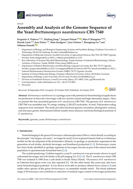 Assembly and Analysis of the Genome Sequence of the Yeast Brettanomyces Naardenensis CBS 7540