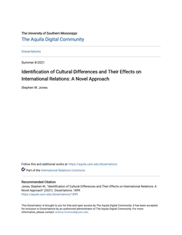 Identification of Cultural Differences and Their Effects on International Relations: a Novel Approach