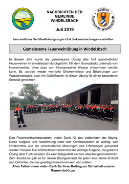 Juli 2019 Gemeinsame Feuerwehrübung in Windelsbach