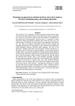 Proposing an Approach to Calculate Headway Intervals to Improve Bus Fleet Scheduling Using a Data Mining Algorithm