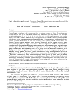 Plight of Pesticide Applicators in Cameroon: Case of Tomato (Lycopersiconesculentum Mill.) Farmers in Foumbot