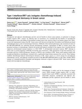 Type I Interferon/IRF7 Axis Instigates Chemotherapy-Induced Immunological Dormancy in Breast Cancer