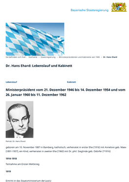 Dr. Hans Ehard: Lebenslauf Und Kabinett