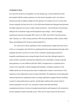 1 INTRODUCTION Ever Since the Recent Rise of Inequality Over Four Decades Ago, Social Scientists Have Been Preoccupied With