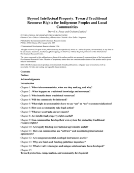 Toward Traditional Resource Rights for Indigenous Peoples and Local Communities Darrell A