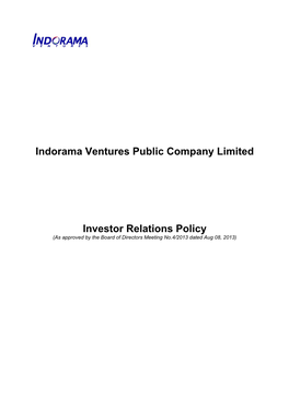 Indorama Ventures Public Company Limited Investor Relations Policy