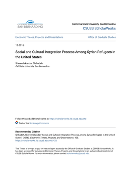 Social and Cultural Integration Process Among Syrian Refugees in the United States