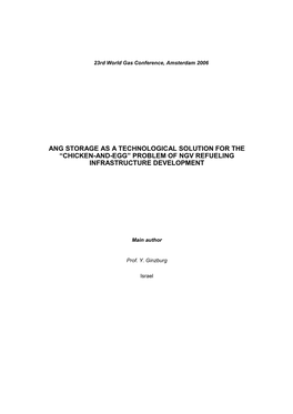 “Chicken-And-Egg” Problem of Ngv Refueling Infrastructure Development