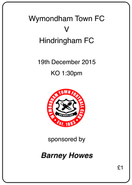 WTFC 1St Team V Hindringham 19Th December 2015