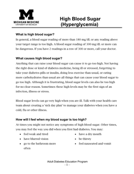 High Blood Sugar (Hyperglycemia)