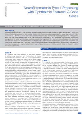 Neurofibromatosis Type 1 Presenting with Ophthalmic Features: a Case Paediatrics Section Series