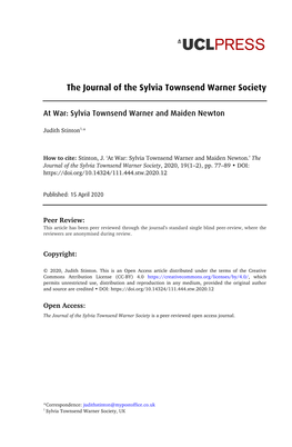 The Journal of the Sylvia Townsend Warner Society