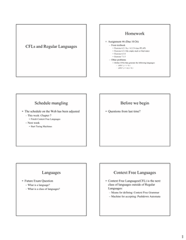 Cfls and Regular Languages Homework Schedule Mangling