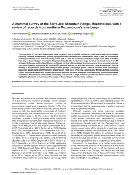 A Mammal Survey of the Serra Jeci Mountain Range, Mozambique, with a Review of Records from Northern Mozambique’S Inselbergs