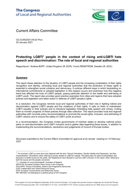 Protecting LGBTI1 People in the Context of Rising Anti-LGBTI Hate Speech and Discrimination: the Role of Local and Regional Authorities