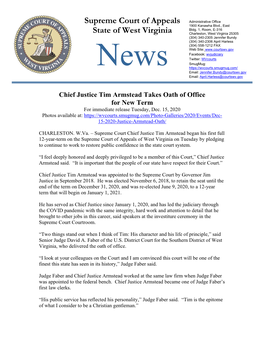 Chief Justice Tim Armstead Takes Oath of Office for New Term for Immediate Release Tuesday, Dec