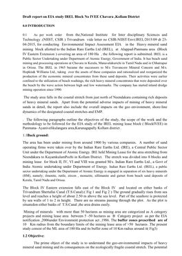 Draft Report on EIA Study IREL Block No IVEE Chavara ,Kollam District