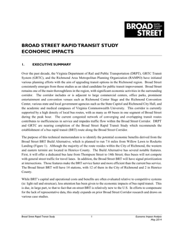 Broad Street Rapid Transit Study Economic Impacts