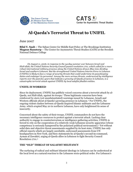 Al-Qaeda's Terrorist Threat to UNIFIL